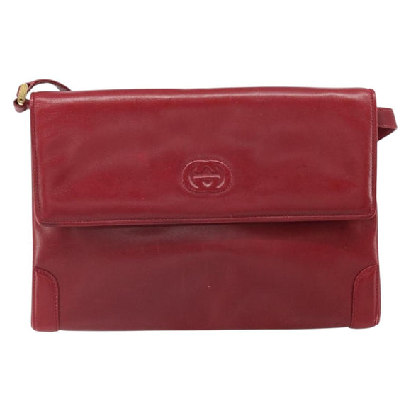 GUCCI Shoulder Bag Leather Red Gold Auth BA10436