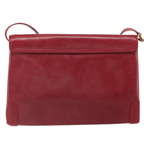 GUCCI Shoulder Bag Leather Red Gold Auth BA10436