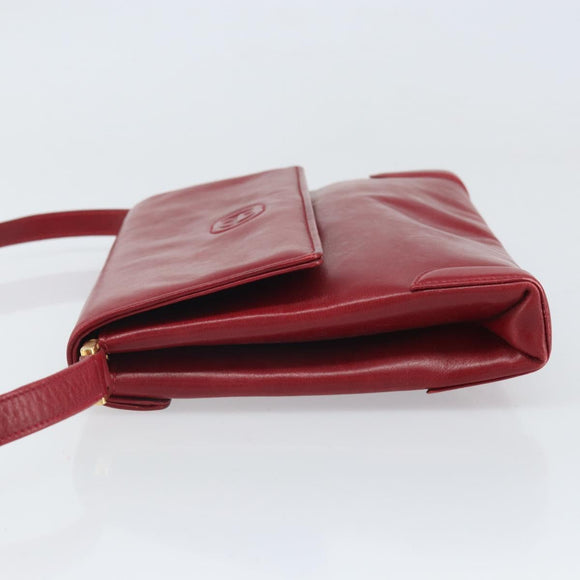 GUCCI Shoulder Bag Leather Red Gold Auth BA10436