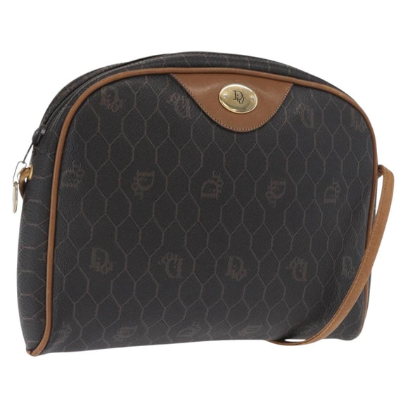 Christian Dior Honeycomb Canvas Shoulder Bag PVC Black Gold Auth BA10437