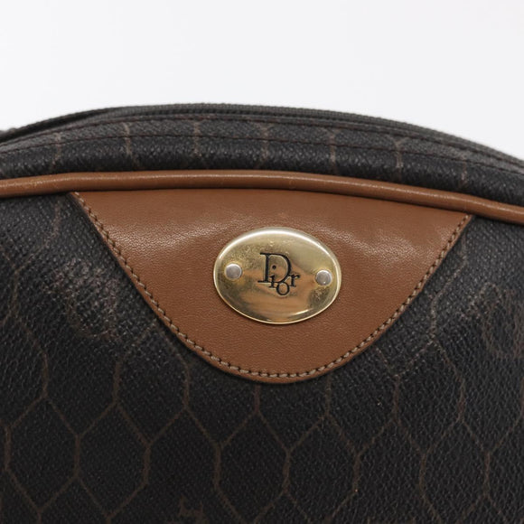 Christian Dior Honeycomb Canvas Shoulder Bag PVC Black Gold Auth BA10437