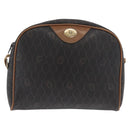 Christian Dior Honeycomb Canvas Shoulder Bag PVC Black Gold Auth BA10437-13