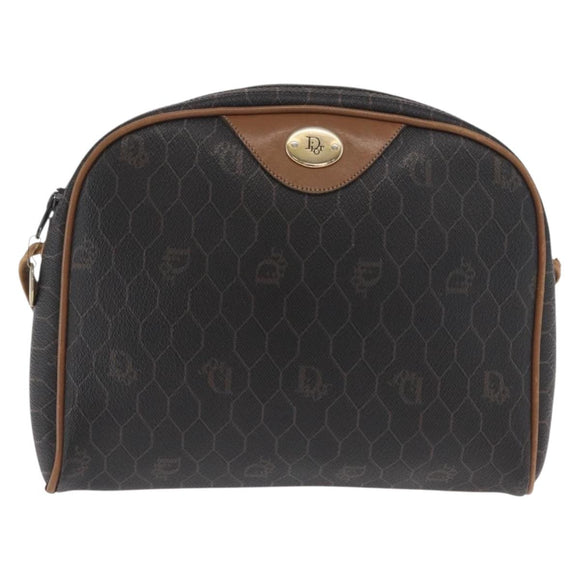 Christian Dior Honeycomb Canvas Shoulder Bag PVC Black Gold Auth BA10437