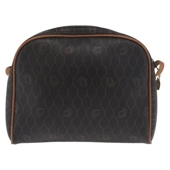 Christian Dior Honeycomb Canvas Shoulder Bag PVC Black Gold Auth BA10437