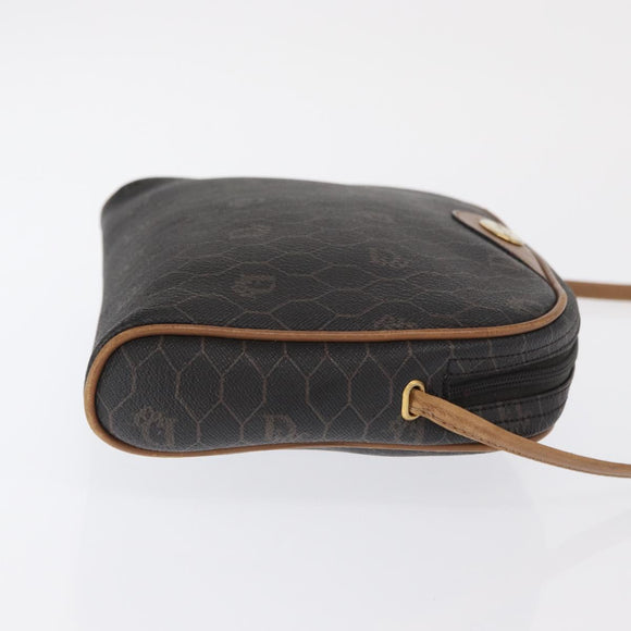 Christian Dior Honeycomb Canvas Shoulder Bag PVC Black Gold Auth BA10437