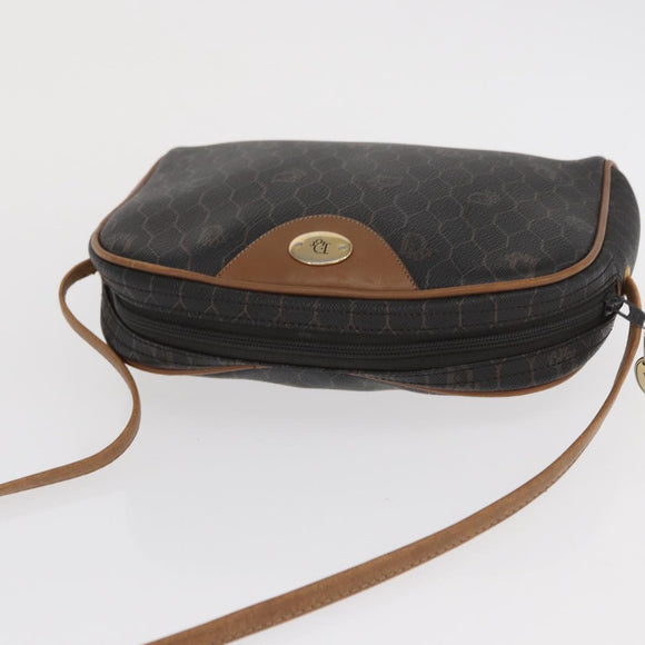 Christian Dior Honeycomb Canvas Shoulder Bag PVC Black Gold Auth BA10437