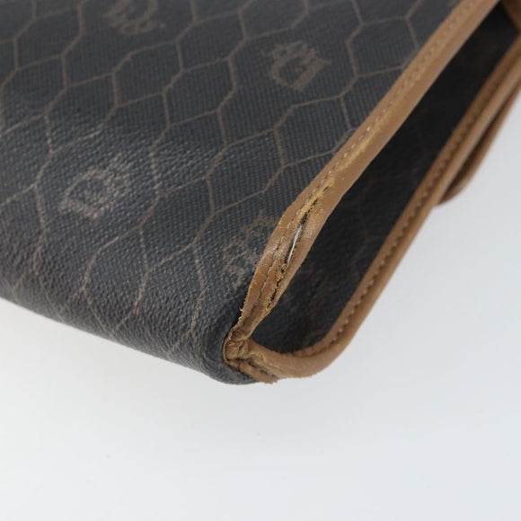 Christian Dior Honeycomb Canvas Shoulder Bag PVC Black Gold Auth BA10438