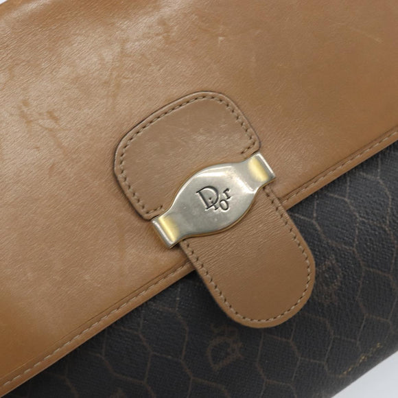 Christian Dior Honeycomb Canvas Shoulder Bag PVC Black Gold Auth BA10438
