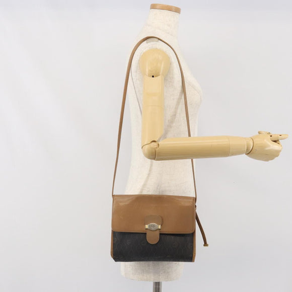 Christian Dior Honeycomb Canvas Shoulder Bag PVC Black Gold Auth BA10438