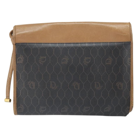 Christian Dior Honeycomb Canvas Shoulder Bag PVC Black Gold Auth BA10438