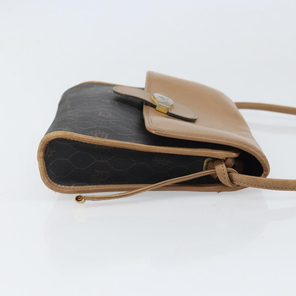 Christian Dior Honeycomb Canvas Shoulder Bag PVC Black Gold Auth BA10438