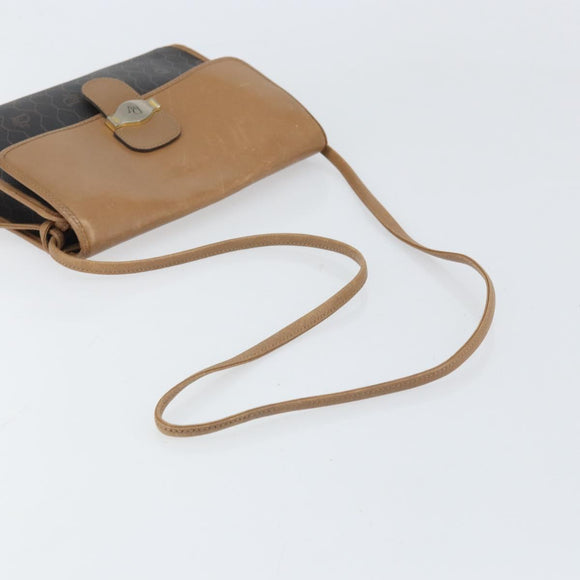 Christian Dior Honeycomb Canvas Shoulder Bag PVC Black Gold Auth BA10438