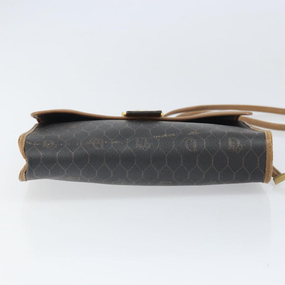 Christian Dior Honeycomb Canvas Shoulder Bag PVC Black Gold Auth BA10438