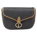 Christian Dior Honeycomb Canvas Shoulder Bag PVC Black Gold Auth BA10439-2