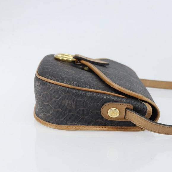 Christian Dior Honeycomb Canvas Shoulder Bag PVC Black Gold Auth BA10439