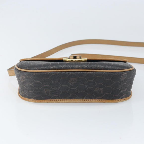 Christian Dior Honeycomb Canvas Shoulder Bag PVC Black Gold Auth BA10439