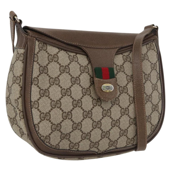 GUCCI GG Supreme Web Sherry Line Bag PVC Beige Gold 10 02 056 Auth BA10446