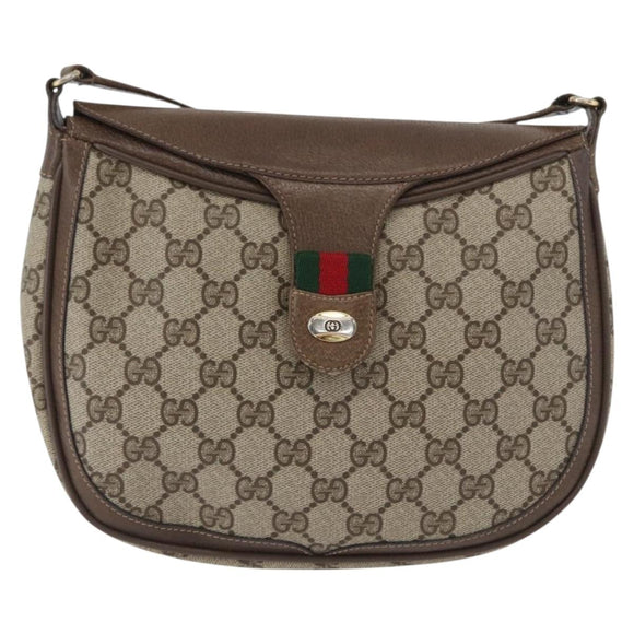 GUCCI GG Supreme Web Sherry Line Bag PVC Beige Gold 10 02 056 Auth BA10446