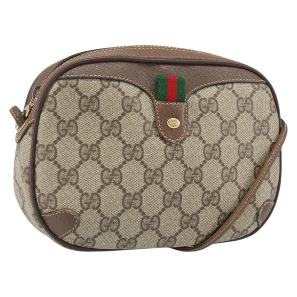 GUCCI GG Supreme Web Sherry Line Bag PVC Beige Gold 89 02 066 Auth BA10448