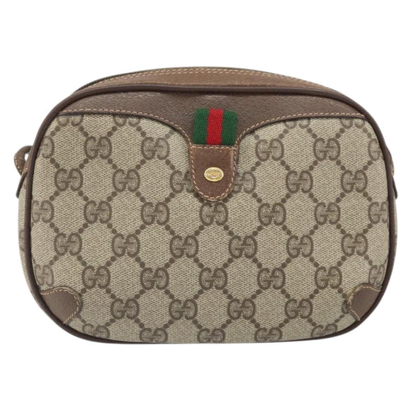 GUCCI GG Supreme Web Sherry Line Bag PVC Beige Gold 89 02 066 Auth BA10448