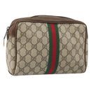 GUCCI GG Supreme Web Sherry Line Clutch Bag PVC Beige Gold Auth BA10450-1