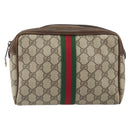 GUCCI GG Supreme Web Sherry Line Clutch Bag PVC Beige Gold Auth BA10450-2