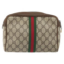 GUCCI GG Supreme Web Sherry Line Clutch Bag PVC Beige Gold Auth BA10450-3