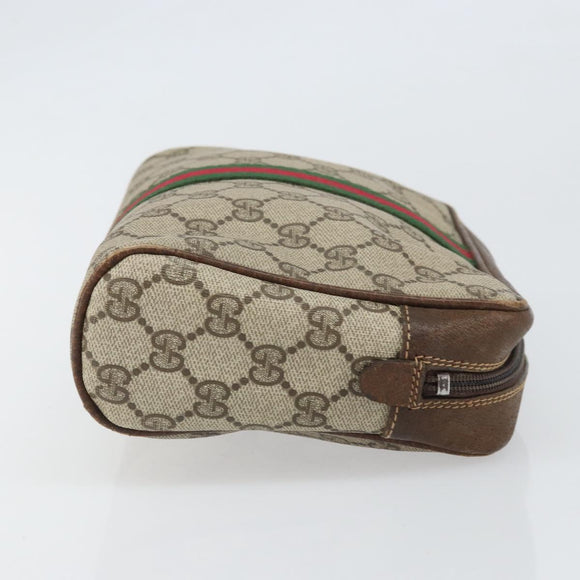 GUCCI GG Supreme Web Sherry Line Clutch Bag PVC Beige Gold Auth BA10450