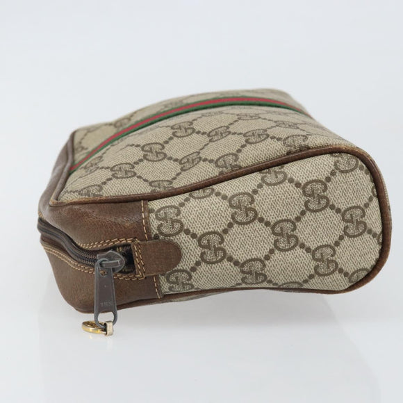 GUCCI GG Supreme Web Sherry Line Clutch Bag PVC Beige Gold Auth BA10450