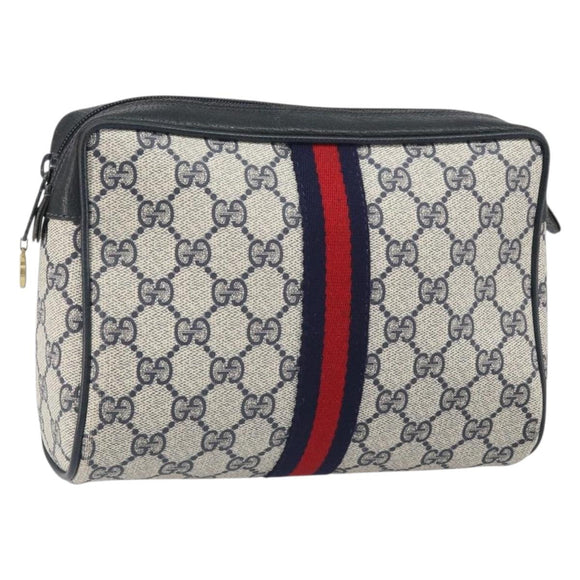 GUCCI GG Supreme Sherry Line Clutch Bag PVC Navy Gold 56 01 012 Auth BA10451