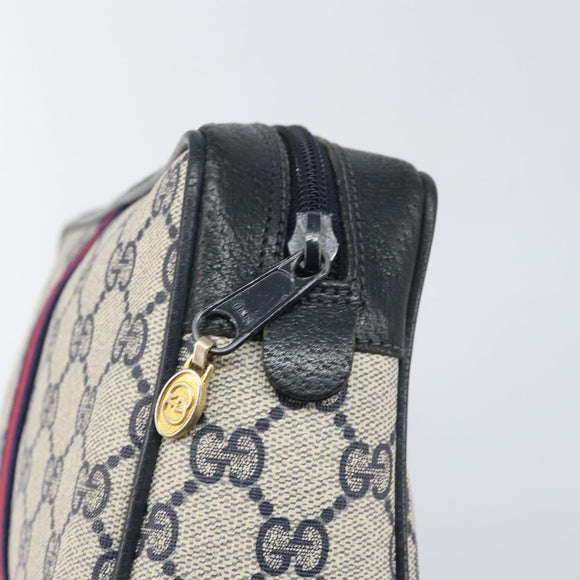 GUCCI GG Supreme Sherry Line Clutch Bag PVC Navy Gold 56 01 012 Auth BA10451