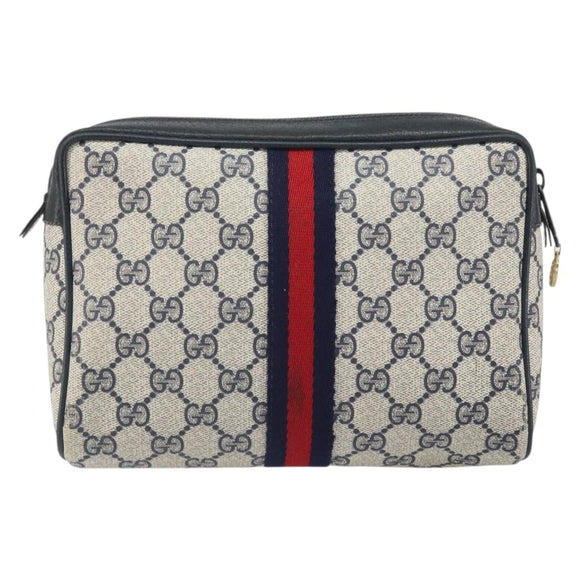GUCCI GG Supreme Sherry Line Clutch Bag PVC Navy Gold 56 01 012 Auth BA10451
