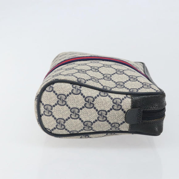GUCCI GG Supreme Sherry Line Clutch Bag PVC Navy Gold 56 01 012 Auth BA10451