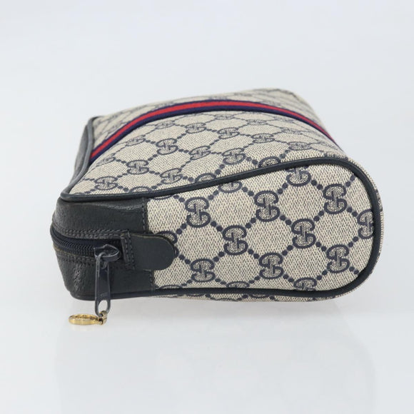 GUCCI GG Supreme Sherry Line Clutch Bag PVC Navy Gold 56 01 012 Auth BA10451
