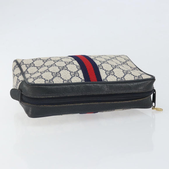 GUCCI GG Supreme Sherry Line Clutch Bag PVC Navy Gold 56 01 012 Auth BA10451
