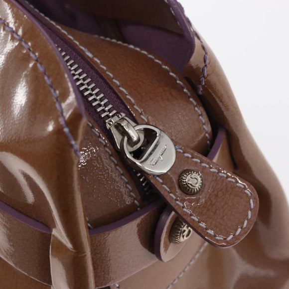 Salvatore Ferragamo Handtas Lakleer Paars Zilver Auth BA10471