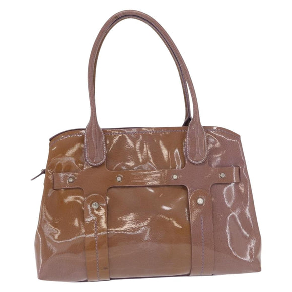 Salvatore Ferragamo Handtas Lakleer Paars Zilver Auth BA10471