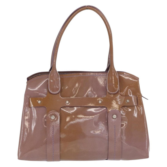 Salvatore Ferragamo Handtas Lakleer Paars Zilver Auth BA10471