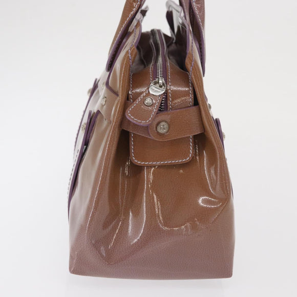Salvatore Ferragamo Handtas Lakleer Paars Zilver Auth BA10471