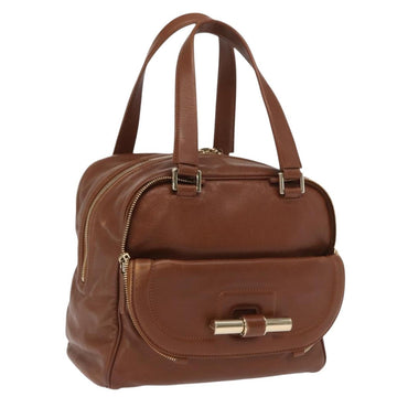 Jimmy Choo Hand Bag Leather Brown Gold Auth BA10473
