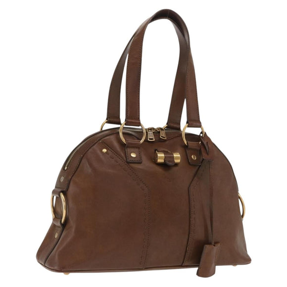 SAINT LAURENT Hand Bag Leather Brown Gold 156465 Auth BA10476
