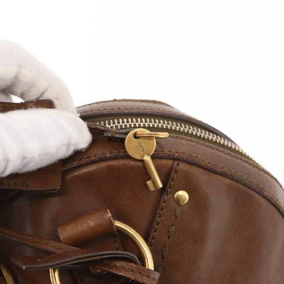 SAINT LAURENT Hand Bag Leather Brown Gold 156465 Auth BA10476