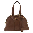 SAINT LAURENT Hand Bag Leather Brown Gold 156465 Auth BA10476-2