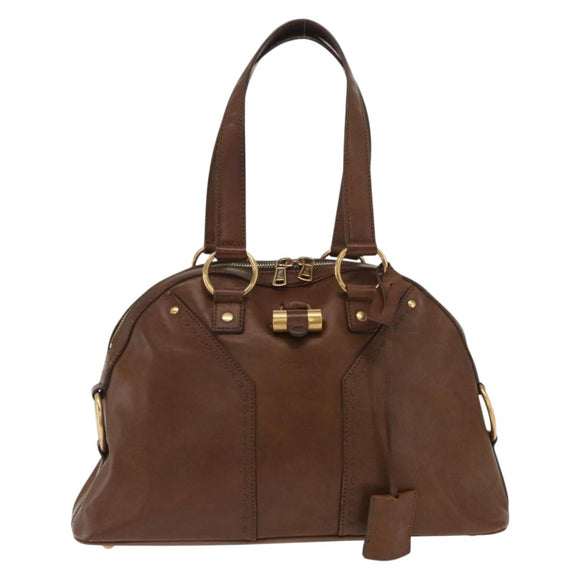 SAINT LAURENT Hand Bag Leather Brown Gold 156465 Auth BA10476