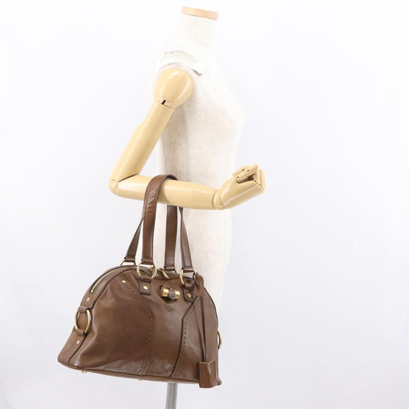 SAINT LAURENT Hand Bag Leather Brown Gold 156465 Auth BA10476