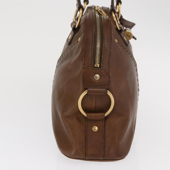 SAINT LAURENT Hand Bag Leather Brown Gold 156465 Auth BA10476