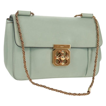 Chloe Chain Shoulder Bag Leather Light Blue Gold Auth BA10477V