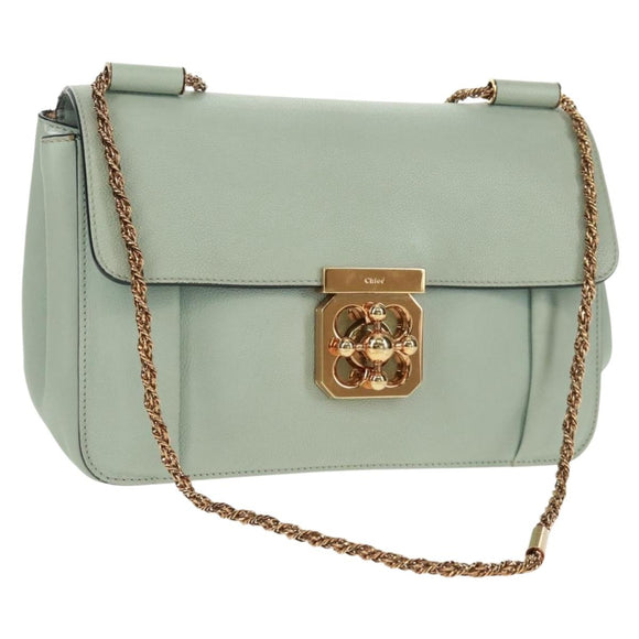 Chloe Chain Shoulder Bag Leather Light Blue Gold Auth BA10477V