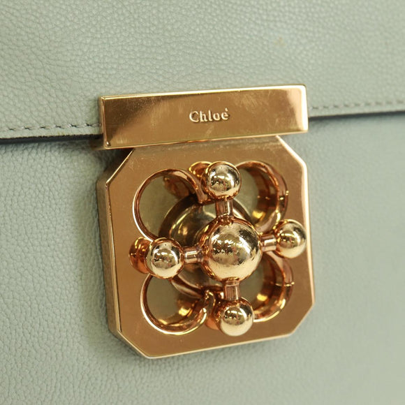 Chloe Chain Shoulder Bag Leather Light Blue Gold Auth BA10477V