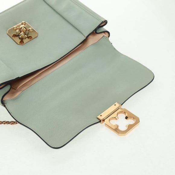 Chloe Chain Shoulder Bag Leather Light Blue Gold Auth BA10477V